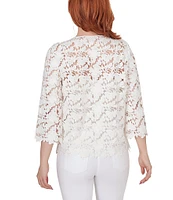 Ruby Rd. Floral Lace V-Neck 3/4 Sleeve Jacket