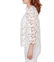 Ruby Rd. Floral Lace V-Neck 3/4 Sleeve Jacket