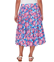 Ruby Rd. Floral Printed Yoryu Elastic Waist Midi A-Line Skirt