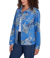 Ruby Rd. Floral Suede Point Collar Long Sleeve Button-Front Jacket