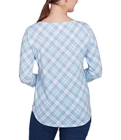 Ruby Rd. Hello Spring Plaid Crew Neck 3/4 Sleeve Knit Top