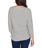 Ruby Rd. Holiday Stripe Knit Boat Neck 3/4 Sleeve Top