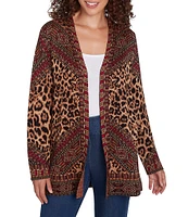 Ruby Rd. Jacquard Knit Animal Multi Placement Print Long Sleeve Open-Front Cardigan Sweater