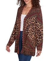 Ruby Rd. Jacquard Knit Animal Multi Placement Print Long Sleeve Open-Front Cardigan Sweater