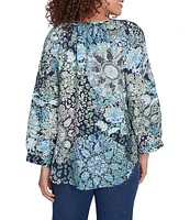 Ruby Rd. Kaleidoscope Woven Y-Neck Bracelet Length Sleeve Top