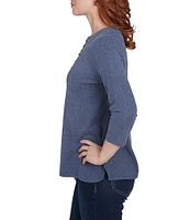 Ruby Rd. Knit 3/4 Sleeve Split V-Neck Lacing Rib Top