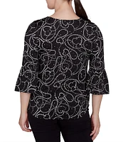 Ruby Rd. Knit Abstract Heart Dew Drop Accents Scoop Neck 3/4 Sleeve Top