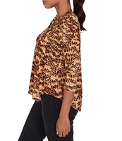 Ruby Rd. Knit Animal Print Keyhole Ring Detail 3/4 Sleeve Dew Drop Accent Top