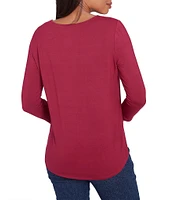 Ruby Rd. Knit Beaded Embellished Scoop Neck 3/4 Sleeve Top