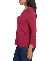 Ruby Rd. Knit Beaded Embellished Scoop Neck 3/4 Sleeve Top