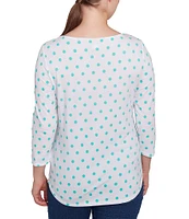 Ruby Rd. Knit Bicycle Floral Polka Dots Crew Neck 3/4 Sleeve Knit Top