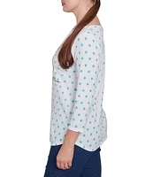 Ruby Rd. Knit Bicycle Floral Polka Dots Crew Neck 3/4 Sleeve Knit Top