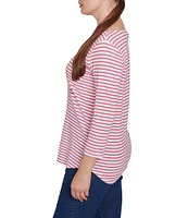 Ruby Rd. Knit Bicycle Floral Striped Crew Neck 3/4 Sleeve Knit Top