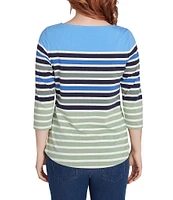 Ruby Rd. Knit Chalet Stripe Print Boat Neck 3/4 Sleeve Top