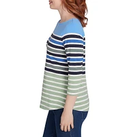 Ruby Rd. Knit Chalet Stripe Print Boat Neck 3/4 Sleeve Top