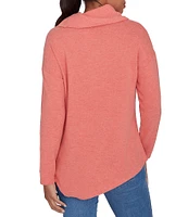 Ruby Rd. Knit Cowl Neck Long Sleeve Asymmetrical Hem Cozy Top