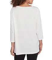 Ruby Rd. Knit Embellished Boat Neck 3/4 Sleeve Solid Top