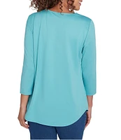 Ruby Rd. Knit Embellished Scoop Neck 3/4 Sleeve Solid Top