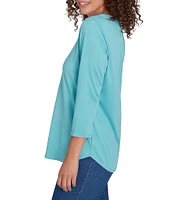 Ruby Rd. Knit Embellished Scoop Neck 3/4 Sleeve Solid Top