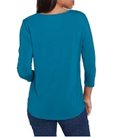 Ruby Rd. Knit Embellished Scoop Neck 3/4 Sleeve Stretch Top