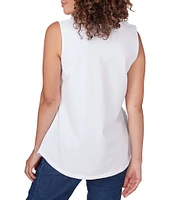 Ruby Rd. Knit Embroidered Square Neck Sleeveless Embellished Top