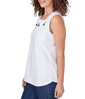 Ruby Rd. Knit Embroidered Square Neck Sleeveless Embellished Top