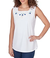 Ruby Rd. Knit Embroidered Square Neck Sleeveless Embellished Top