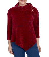 Ruby Rd. Knit Faux Fois Bois Print Split Cowl Neck 3/4 Sleeve Asymmetric Hem Sweater