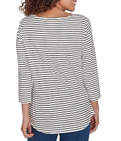 Ruby Rd. Knit Happy Harvest Stripe Print Boat Neck 3/4 Sleeve Top