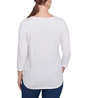 Ruby Rd. Hello Spring Floral Print Crew Neck 3/4 Sleeve Knit Top