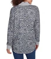 Ruby Rd. Knit Leopard Contrast Trim V-Neck Long Sleeve Top