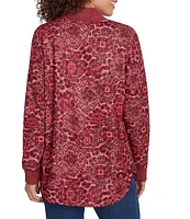 Ruby Rd. Knit Leopard Contrast Trim V-Neck Long Sleeve Top