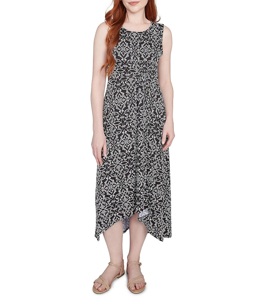 Ruby Rd. Knit Medallion Print Scoop Neck Sleeveless Hi-Low Hem Dress