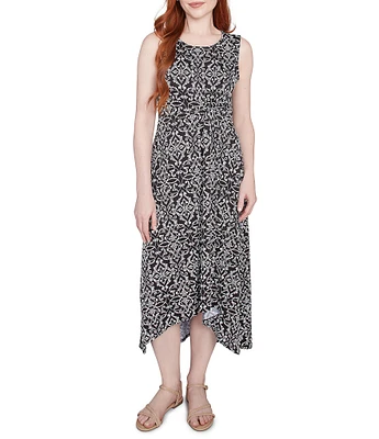 Ruby Rd. Knit Medallion Print Scoop Neck Sleeveless Hi-Low Hem Dress