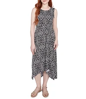Ruby Rd. Knit Medallion Print Scoop Neck Sleeveless Hi-Low Hem Dress