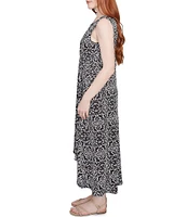 Ruby Rd. Knit Medallion Print Scoop Neck Sleeveless Hi-Low Hem Dress