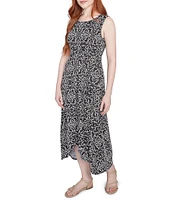 Ruby Rd. Knit Medallion Print Scoop Neck Sleeveless Hi-Low Hem Dress
