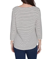 Ruby Rd. Knit Nutcracker Stripe Boat Neck 3/4 Sleeve Top