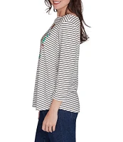 Ruby Rd. Knit Nutcracker Stripe Boat Neck 3/4 Sleeve Top