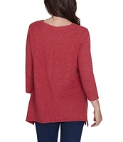 Ruby Rd. Knit Scoop Neck 3/4 Sleeve Shark-Bite Hem Top