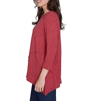 Ruby Rd. Knit Scoop Neck 3/4 Sleeve Shark-Bite Hem Top