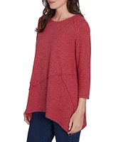 Ruby Rd. Knit Scoop Neck 3/4 Sleeve Shark-Bite Hem Top