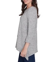 Ruby Rd. Knit Scoop Neck 3/4 Sleeve Shark-Bite Hem Top