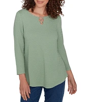 Ruby Rd. Knit Split V-Neck 3/4 Sleeve Top