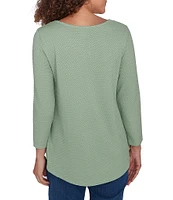 Ruby Rd. Knit Split V-Neck 3/4 Sleeve Top