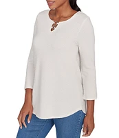 Ruby Rd. Knit Split V-Neck 3/4 Sleeve Top