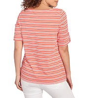 Ruby Rd. Knit Stripe Boat Neck Short Roll-Tab Sleeve Top