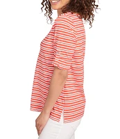 Ruby Rd. Knit Stripe Boat Neck Short Roll-Tab Sleeve Top