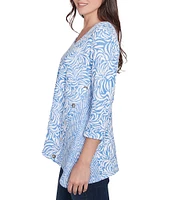 Ruby Rd. Knit Swirl Jacquard V-Neck 3/4 Sleeve Top