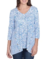 Ruby Rd. Knit Swirl Jacquard V-Neck 3/4 Sleeve Top